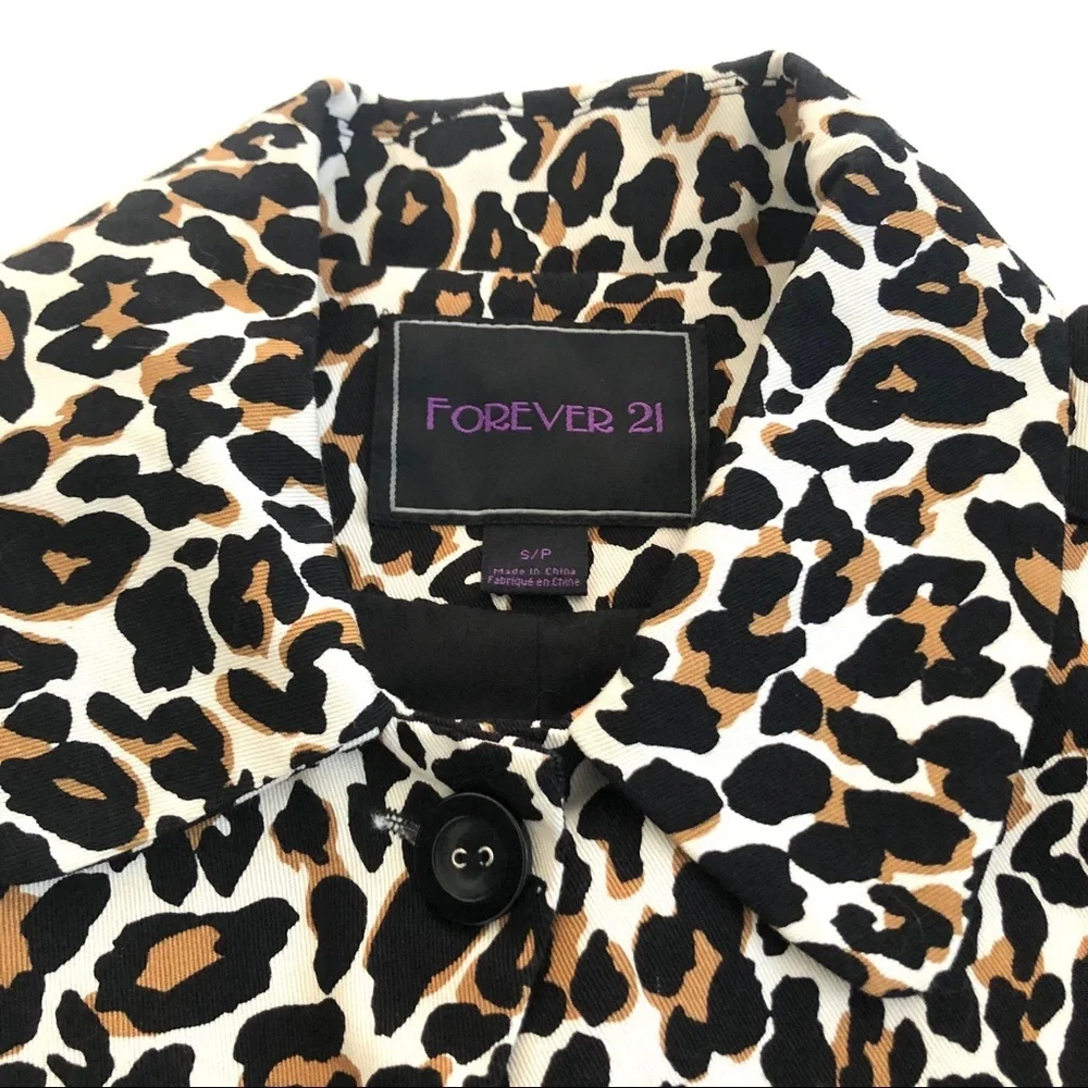 Y2K Forever 21 Cotton Leopard Print Trench Size Small - Picture 5 of 6